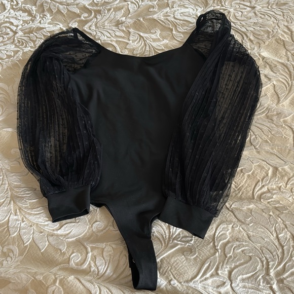 NWOT- Dressy Black bodysuit- sheer sleeves - Picture 3 of 5